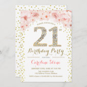21歳の誕生日パーティー – 白金ゴールドピンク 招待状 (正面/裏面)