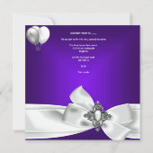 21歳の誕生日パーティー 紫 白 銀の風船 招待状 (裏面)