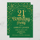21歳の誕生日パーティー – 緑と金ゴールド 招待状 (正面/裏面)