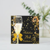 21歳の誕生日パーティー 豪華なシャンパン ゴールド ブラック 招待状 (スタンド正面)