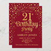 21歳の誕生日パーティー – 赤と金ゴールド 招待状 (正面/裏面)
