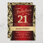 21歳の誕生日パーティー-金ゴールドレッドブラック 招待状 (正面/裏面)