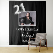 21歳の誕生日パーティー 黒い写真 名前 男の子 タペストリー (インサイチュ)