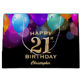21歳の誕生日パーティー(黒と金ゴールド) ラージペーパーバッグ (正面)