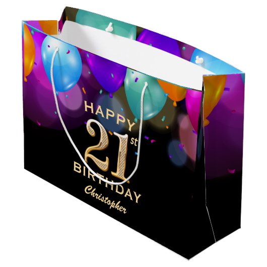 21歳の誕生日パーティー(黒と金ゴールド) ラージペーパーバッグ (裏面アングル)