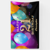 21歳の誕生日パーティー(黒と金ゴールド) 横断幕 (縦)
