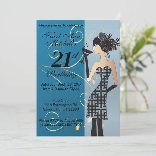 21歳の誕生日パーティー - DIY 背景色 招待状 (スタンド正面)