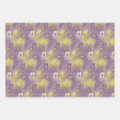 21歳の誕生日パープルとフェイク金ゴールドエレガント ラッピングペーパーシート (正面2)