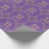 21歳の誕生日パープルと金ゴールドグリッターフレーム ラッピングペーパー (角)