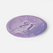 21歳の誕生日パープルグリッタードリップ ペーパープレート (アングル)