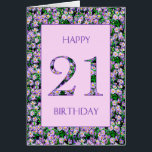 21歳の誕生日パープルデイジー<br><div class="desc">花が好きな女性のための21歳の誕生日カード。紫のエレガントデイジーの花の背景を持つ誕生日カード。これは何でもフローラや紫を愛する女の子に最適なカードだ！</div>