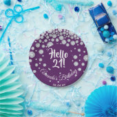 21歳の誕生日パープルハロー21ダイヤモンドグラム ペーパープレート (パーティー)