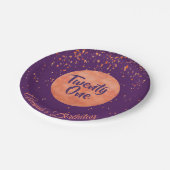21歳の誕生日パープルバラ金ゴールド紙吹雪名 ペーパープレート (アングル)