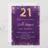 21歳の誕生日パープルバラ金ゴールド 招待状 (正面)