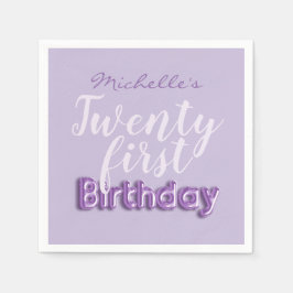 21歳の誕生日パープルバルーン型パーティー スタンダードカクテルナプキン
