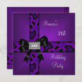 21歳の誕生日パープルワイルドブラックボウダイヤモンド 招待状 (正面/裏面)