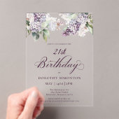 21歳の誕生日パープル春薄紫花 アクリル招待状 (インサイチュ (ポータブル))