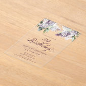 21歳の誕生日パープル春薄紫花 アクリル招待状 (レイダウン)