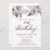 21歳の誕生日パープル春薄紫花 招待状 (正面/裏面)