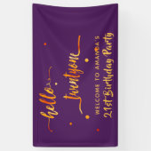 21歳の誕生日パープル金ゴールドhello twentyone 横断幕 (縦)