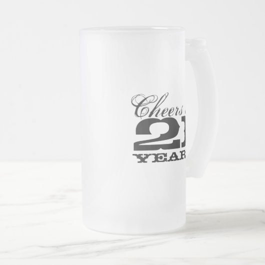 21歳の誕生日ビアマグ男性へ |応援から21年 フロストグラスビールジョッキ (正面右)
