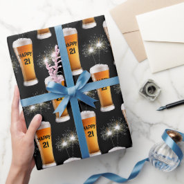 21歳の誕生日ビールグラスにスパークラーズ ラッピングペーパー