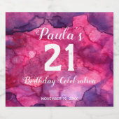 21歳の誕生日ピンクからブラックウォーターきらめくカラーW スパークリングワインラベル (シングルラベル)