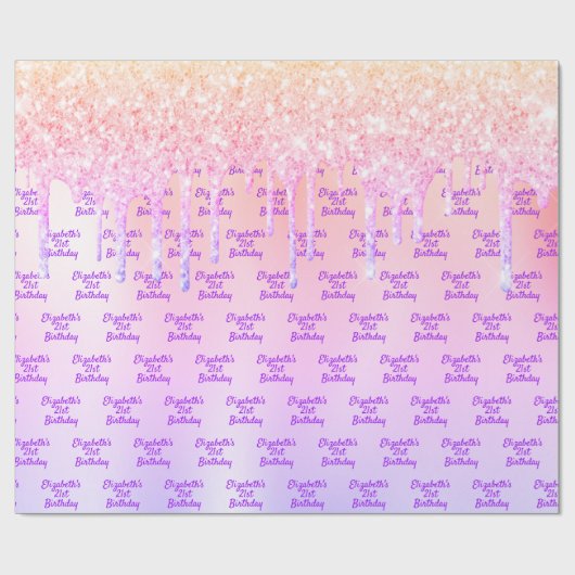 21歳の誕生日ピンクのバラの金ゴールドグリッター滴下 ラッピングペーパー (フラット)