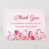 21歳の誕生日ピンクのローズ渦巻形のハートありがとう (正面/裏面)