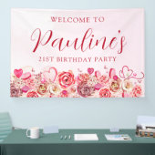 21歳の誕生日ピンクのローズ渦巻形のハート歓迎 横断幕 (トレードショー)