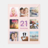 21歳の誕生日ピンクの写真コラージュ フリースブランケット (正面)