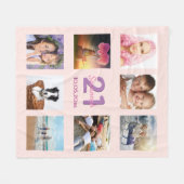 21歳の誕生日ピンクの写真コラージュ フリースブランケット (正面(横))