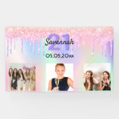 21歳の誕生日ピンクの紫のドリップス写真へようこそ 横断幕 (横)