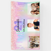 21歳の誕生日ピンクの紫のドリップス写真へようこそ 横断幕 (縦)