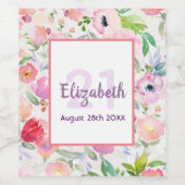 21歳の誕生日ピンクの花名 ワインラベル (シングルラベル)