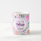 21歳の誕生日ピンクの花模様名 コーヒーマグカップ (中央)
