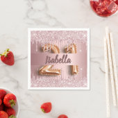 21歳の誕生日ピンクほこりっぽいバラグリッターモノグラム スタンダードカクテルナプキン (インサイチュ)