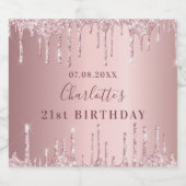 21歳の誕生日ピンクほこりっぽいバラグリッターモノグラム スパークリングワインラベル (シングルラベル)