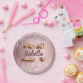 21歳の誕生日ピンクほこりっぽいバラグリッターモノグラム ペーパープレート (パーティー)