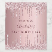21歳の誕生日ピンクほこりっぽいバラグリッターモノグラム ワインラベル (シングルラベル)