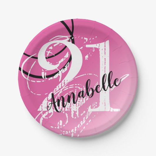 21歳の誕生日ピンクエレガント抽象芸術紙プレート ペーパープレート (正面)