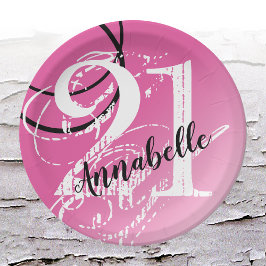 21歳の誕生日ピンクエレガント抽象芸術紙プレート ペーパープレート