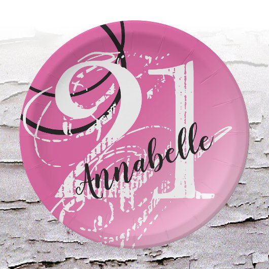 21歳の誕生日ピンクエレガント抽象芸術紙プレート ペーパープレート