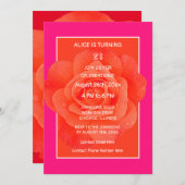 21歳の誕生日ピンクオレンジバラフローラ モダン 招待状 (正面/裏面)