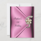 21歳の誕生日ピンクシルクパールジュエルレディーガール 招待状 (正面)