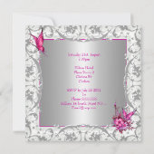 21歳の誕生日ピンクフローラバタフライシルバーホワイト 招待状 (裏面)