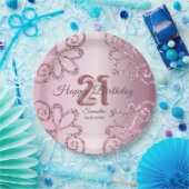 21歳の誕生日ピンクプリンセスグリッターバルーンスクリプト ペーパープレート (パーティー)