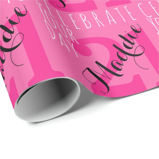 21歳の誕生日ピンクモダンタイポグラフィ ラッピングペーパー (ロールコーナー)