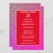 21歳の誕生日ピンクローズ金ゴールドグリッターオレンジモダン 招待状 (正面/裏面)