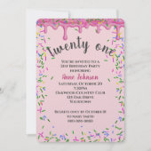 21歳の誕生日ピンク色のアイシングと散水 招待状 (正面)